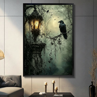 Gothic Raven Lantern Dark Forest Canvas Art Wall Art