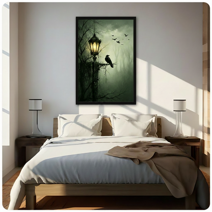 Gothic Raven Street Lamp Canvas Wall Art
