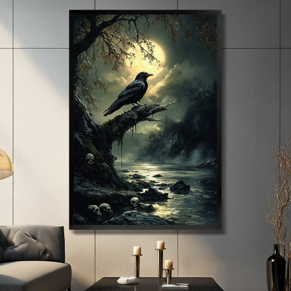 Gothic Raven Moonlit Night Dark Fantasy Canvas Art