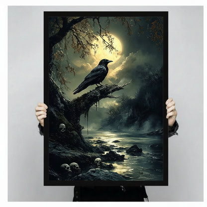 Gothic Raven Moonlit Night Dark Fantasy Canvas Art