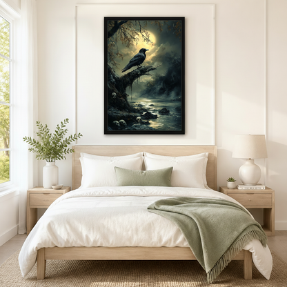 Gothic Raven Moonlit Night Canvas Wall Art