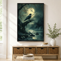 Gothic Raven Moonlit Night Canvas Wall Art