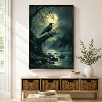 Gothic Raven Moonlit Night Canvas Wall Art