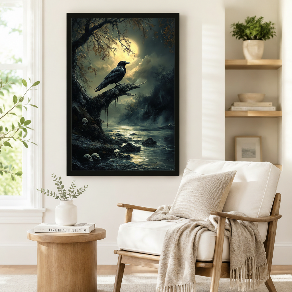Gothic Raven Moonlit Night Canvas Wall Art