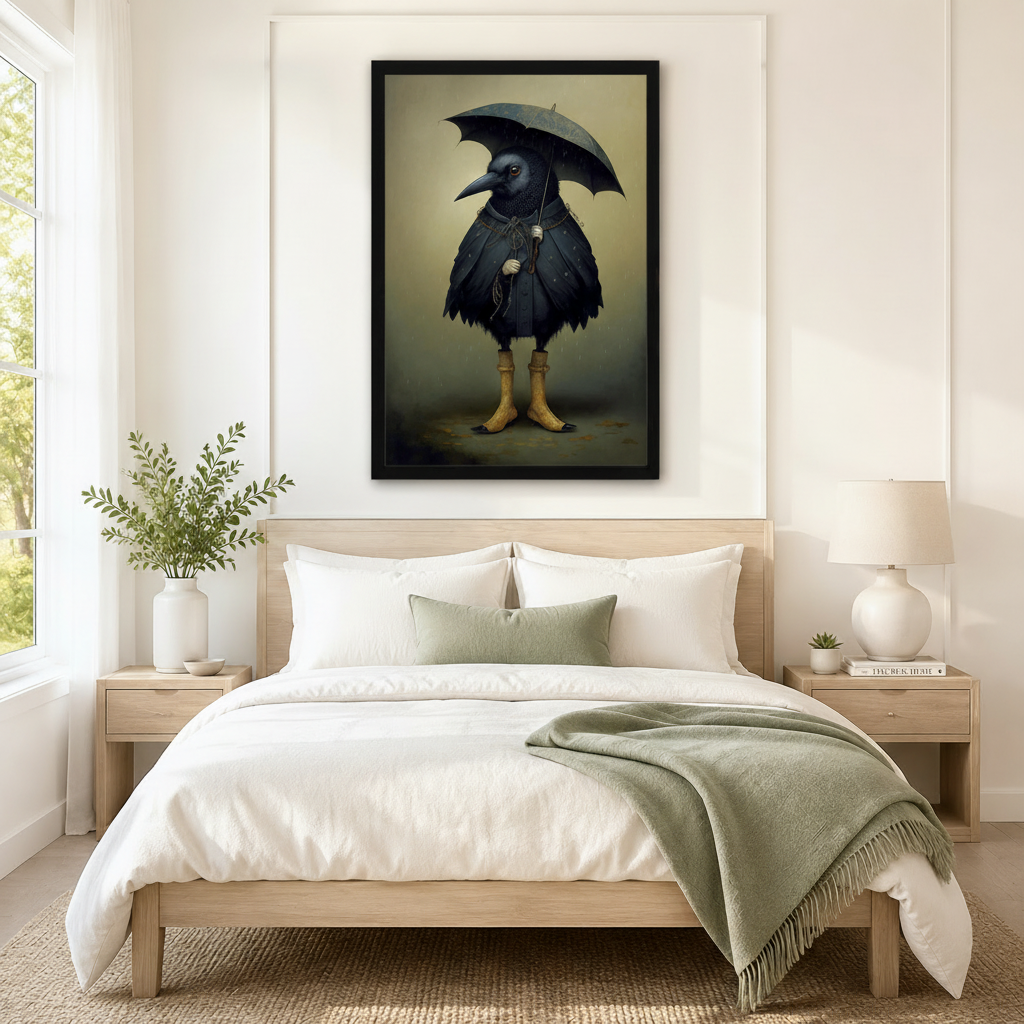 Gothic Crow Umbrella Whimsical Canvas Wall Art