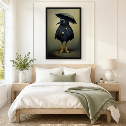 Gothic Crow Umbrella Whimsical Canvas Wall Art