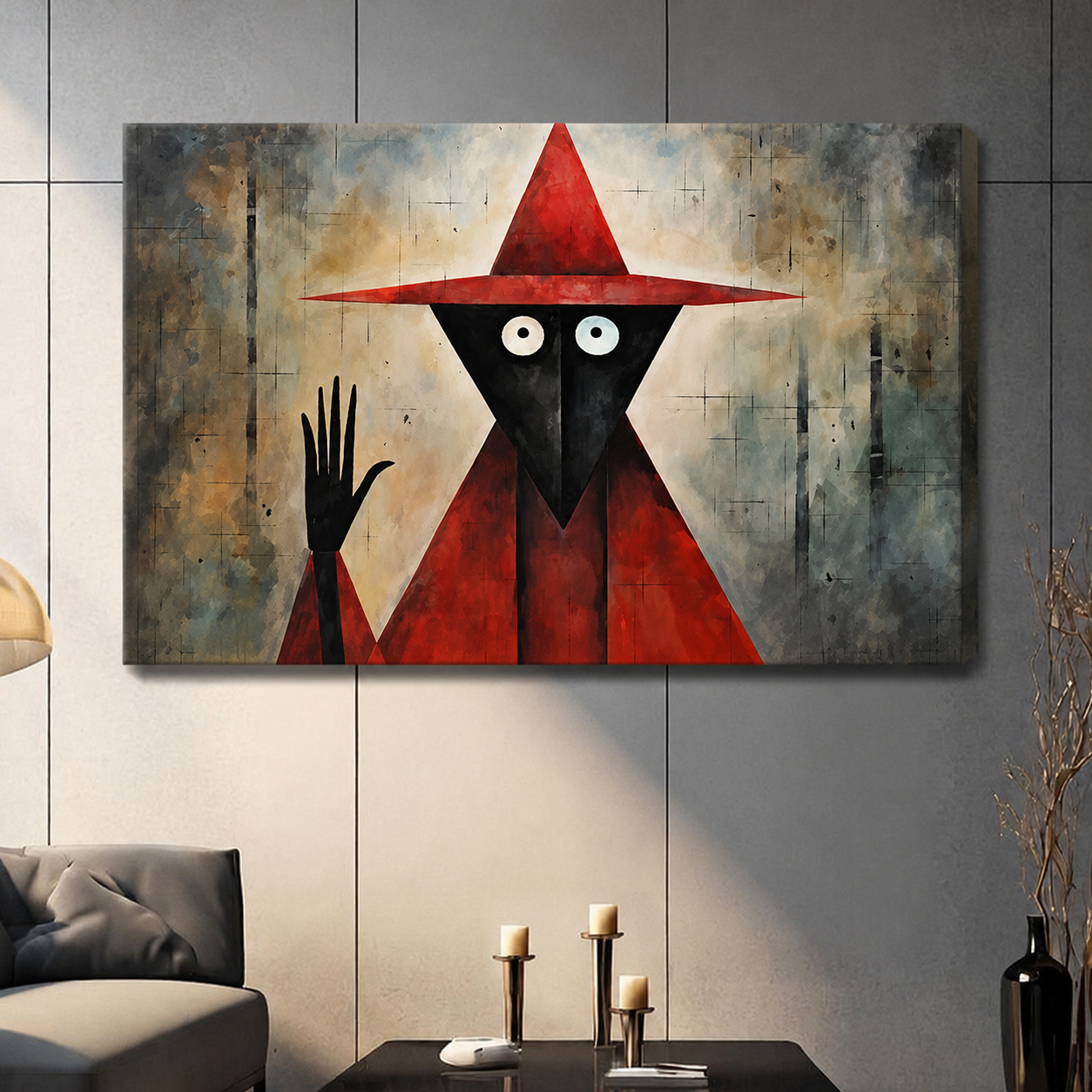 Gothic Red Witch Surrealist Canvas Wall Art