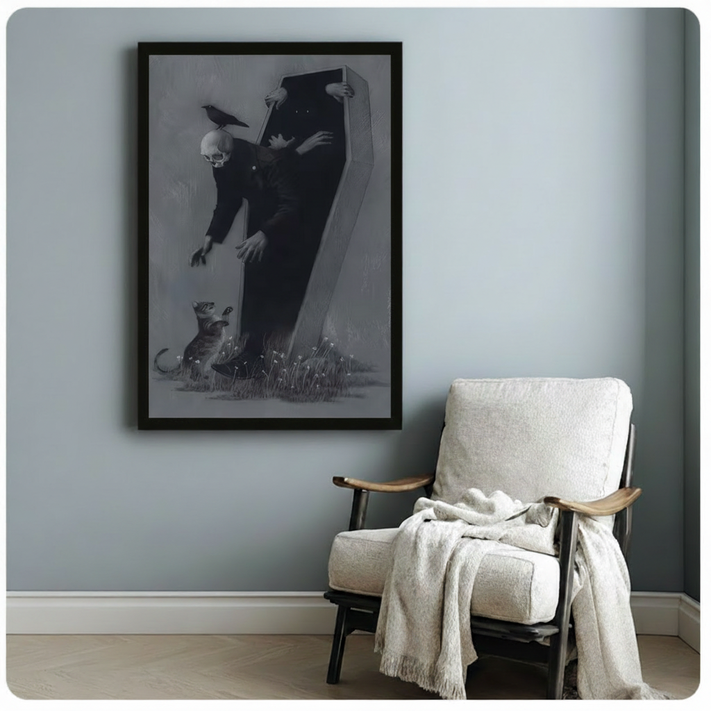 Gothic Skull Coffin Raven Dark Canvas Art Wall Art