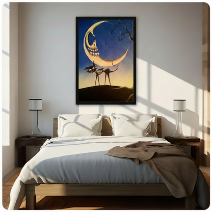 Skeleton Moon Gothic Black Cat Canvas Print Wall Art