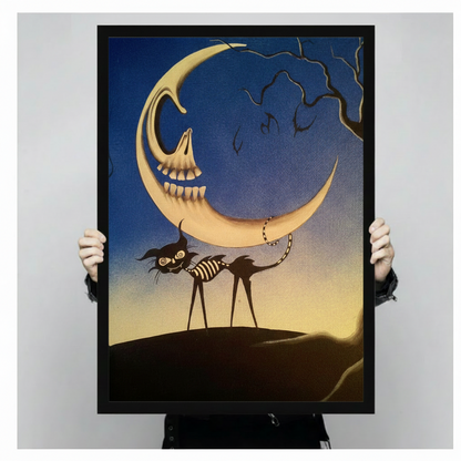 Skeleton Moon Gothic Black Cat Canvas Print Wall Art