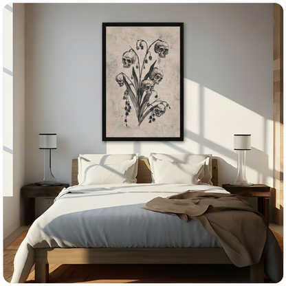 Gothic Skull Lily of Valley Botanical Canvas Art