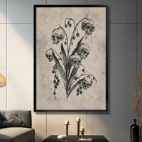 Gothic Skull Lily of Valley Botanical Canvas Art