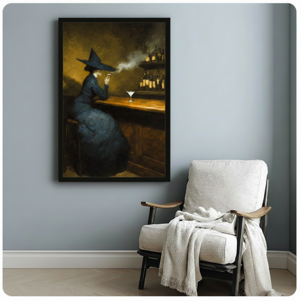 Vintage Witch at Bar Martini Canvas Art Wall Art