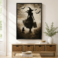 Gothic Witch Black Cat Dark Canvas Wall Art