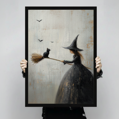 Witch Black Cat Broom Gothic Canvas Art Wall Art