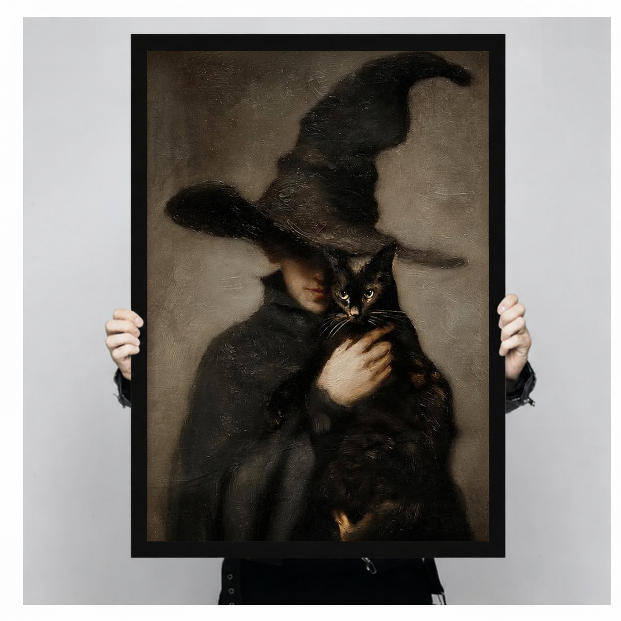 Dark Witch & Black Cat Canvas Wall Art