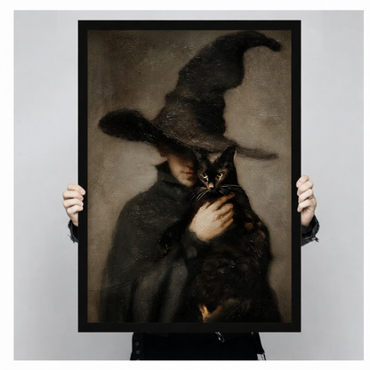 Dark Witch & Black Cat Canvas Wall Art