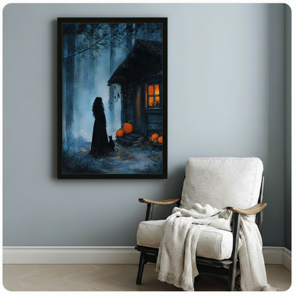 Halloween Witch Forest Framed Canvas Wall Art