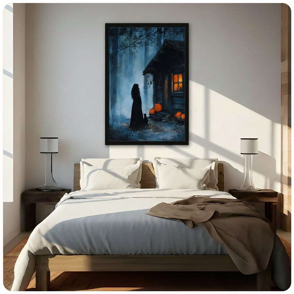 Halloween Witch Forest Framed Canvas Wall Art