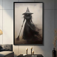 Dark Witch Silhouette Broom Gothic Canvas Wall Art