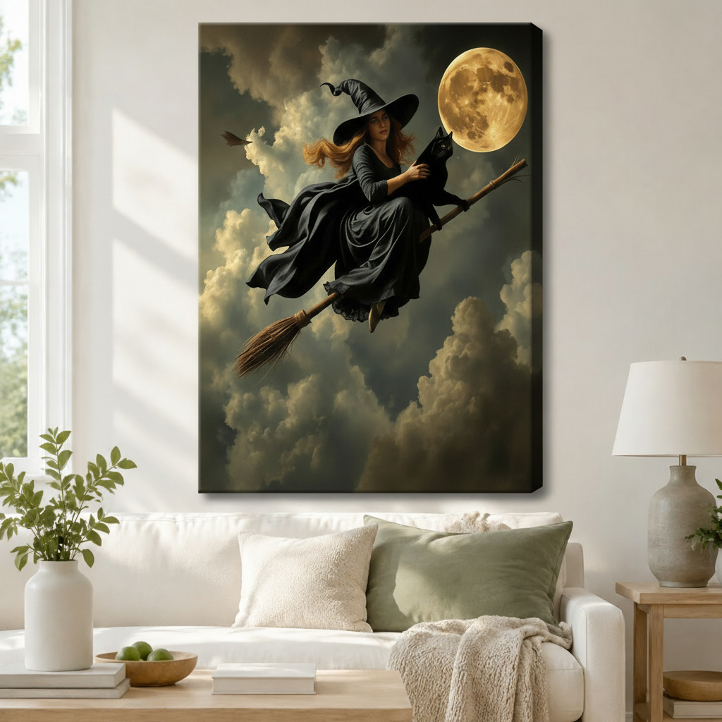 Gothic Witch Moon Canvas Wall Art Dark Fantasy