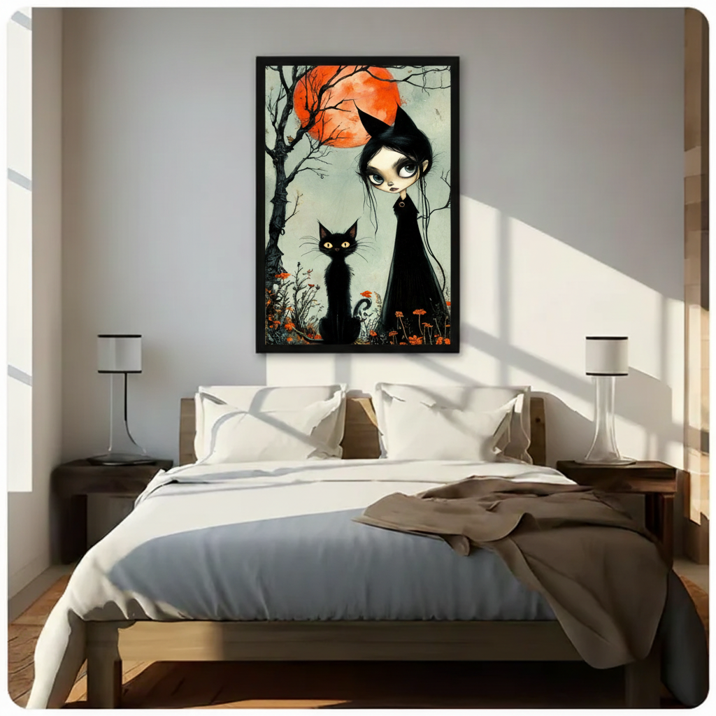 Gothic Witch Cat Spooky Wall Canvas Wall Art