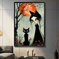 Gothic Witch Cat Spooky Wall Canvas Wall Art