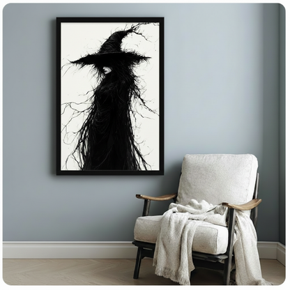 Dark Witch Ink Illustration Gothic Canvas Art