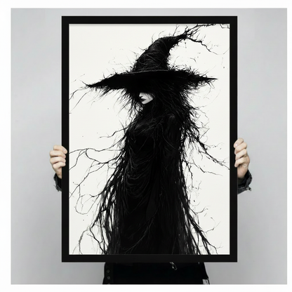 Dark Witch Ink Illustration Gothic Canvas Art