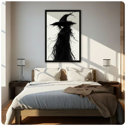 Dark Witch Ink Illustration Gothic Canvas Art