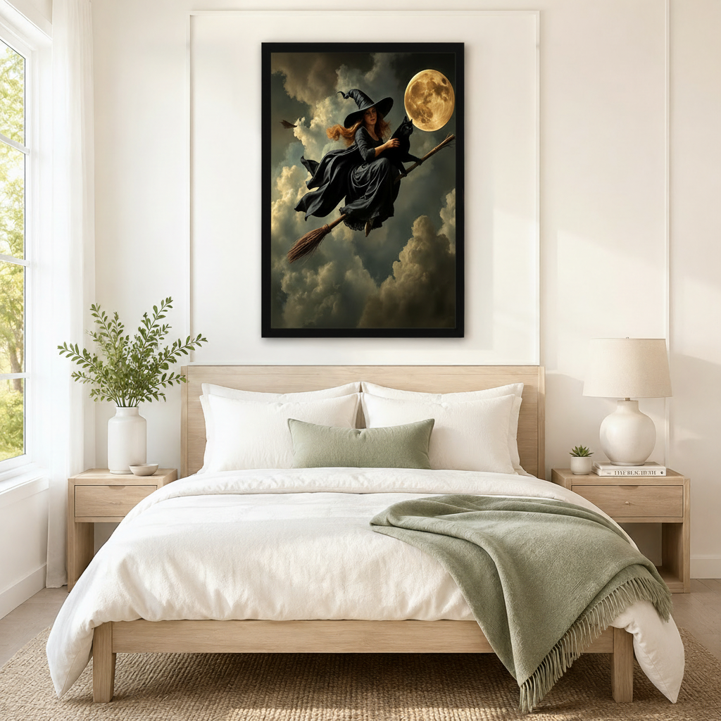 Gothic Witch Moon Canvas Wall Art Dark Fantasy
