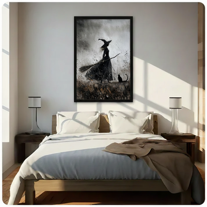 Witch & Black Cat Dark Gothic Canvas Art Wall Art