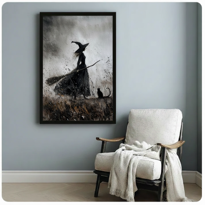 Witch & Black Cat Dark Gothic Canvas Art Wall Art