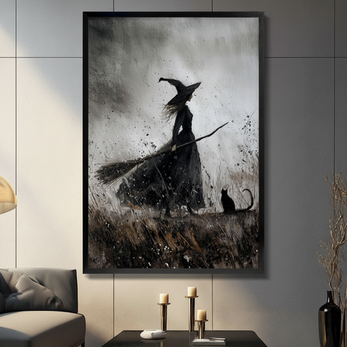 Witch & Black Cat Dark Gothic Canvas Art Wall Art