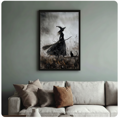 Witch & Black Cat Dark Gothic Canvas Art Wall Art