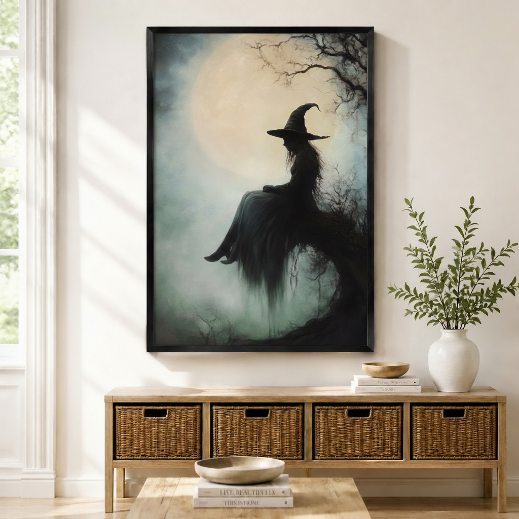 Gothic Witch Moon Framed Canvas Wall Art