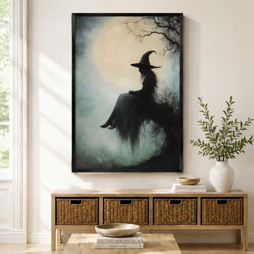 Gothic Witch Moon Framed Canvas Wall Art