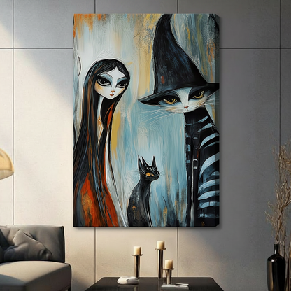 Witch Cat Dark Fantasy Expressionist Canvas Art