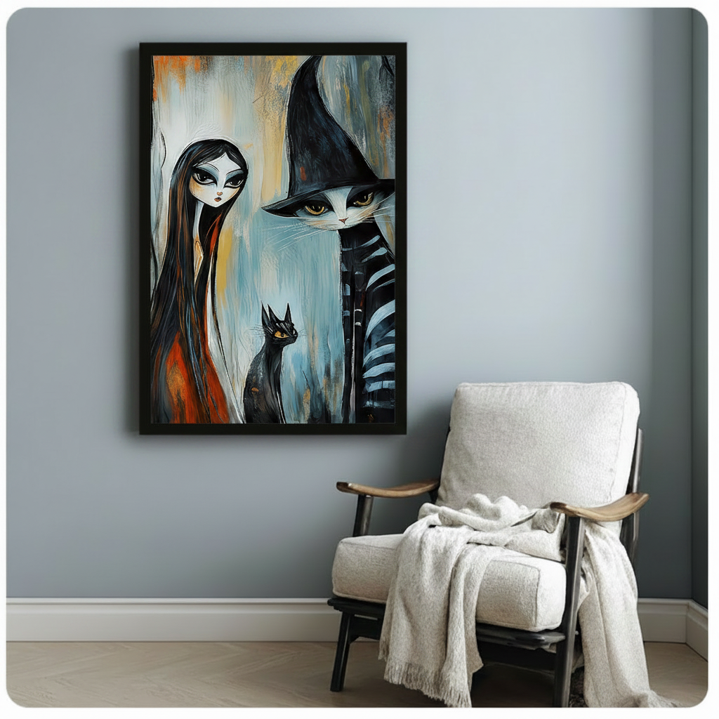 Witch Cat Dark Fantasy Expressionist Canvas Art
