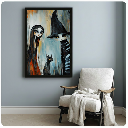 Witch Cat Dark Fantasy Expressionist Canvas Art