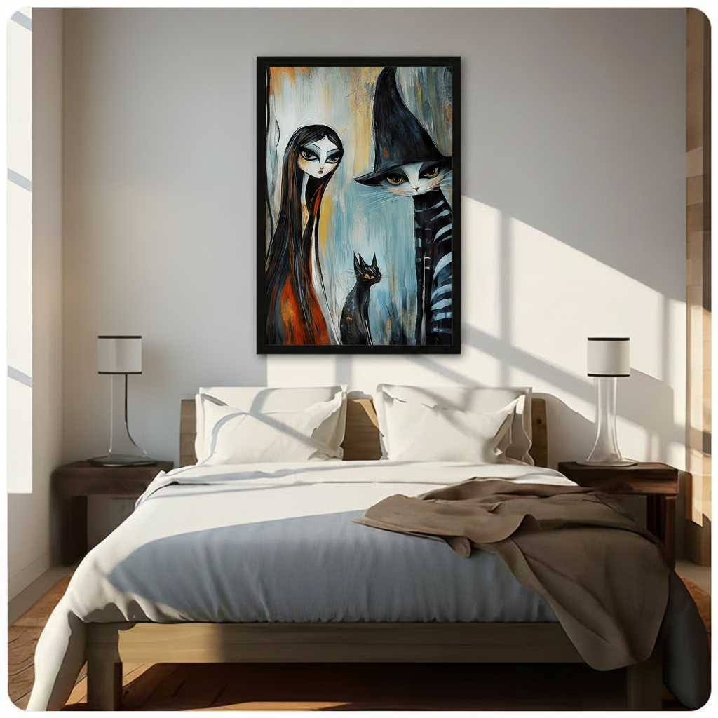 Witch Cat Dark Fantasy Expressionist Canvas Art