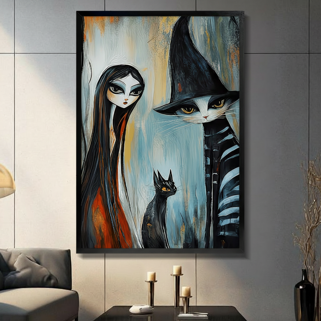 Witch Cat Dark Fantasy Expressionist Canvas Art