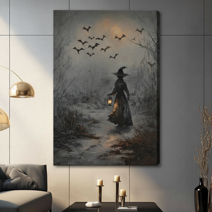 Gothic Witch Lantern Dark Forest Canvas Art Wall Art