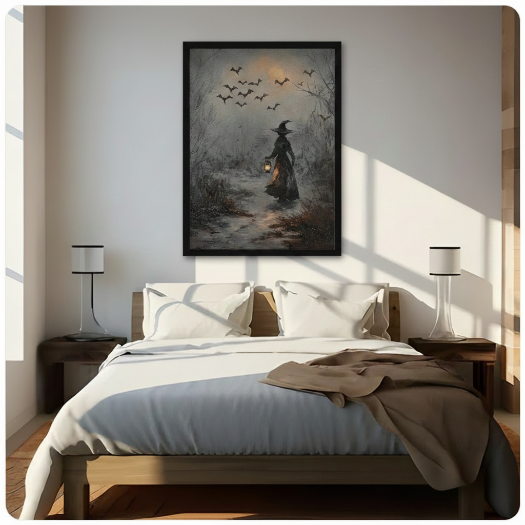 Gothic Witch Lantern Dark Forest Canvas Art Wall Art