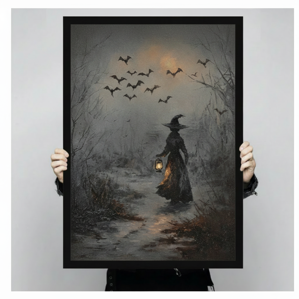 Gothic Witch Lantern Dark Forest Canvas Art Wall Art