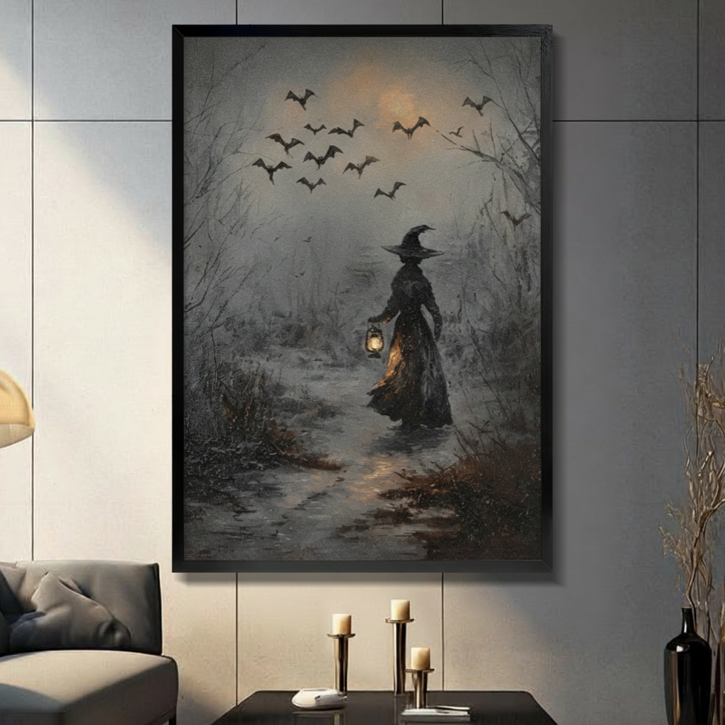 Gothic Witch Lantern Dark Forest Canvas Art Wall Art