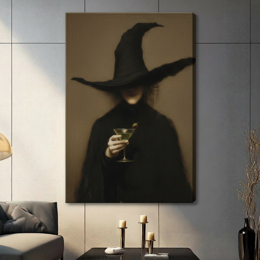 Dark Academia Witch Martini Gothic Canvas Wall Art