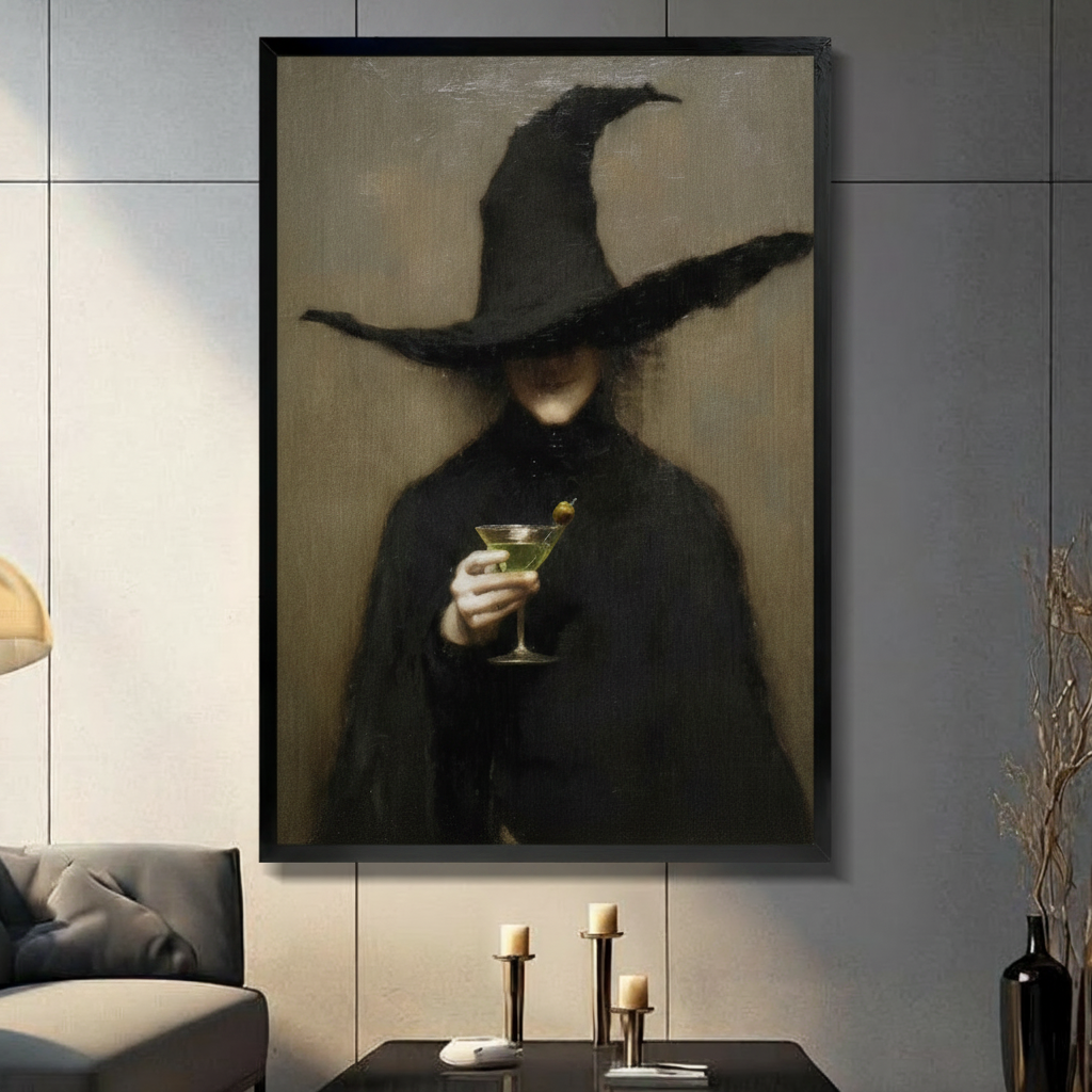Dark Academia Witch Martini Gothic Canvas Wall Art