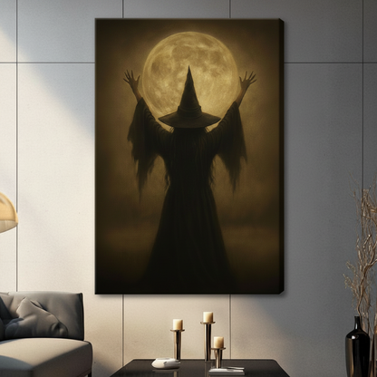 Gothic Witch Full Moon Silhouette Canvas Art Wall Art
