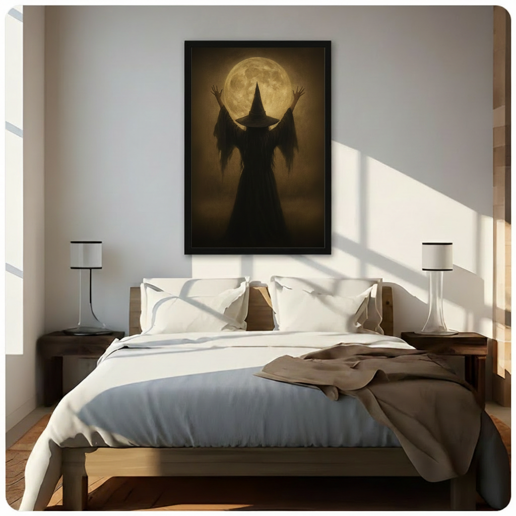 Gothic Witch Full Moon Silhouette Canvas Art Wall Art